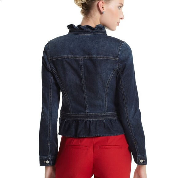 WHBM Ruffled Peplum Jean Denim Jacket Dark Blue 0 - Picture 2 of 11